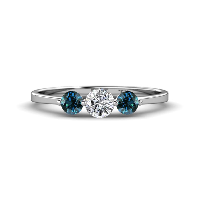 Shirley 5.00 mm Round Blue and White Blue Diamond Three Stone Engagement Ring 