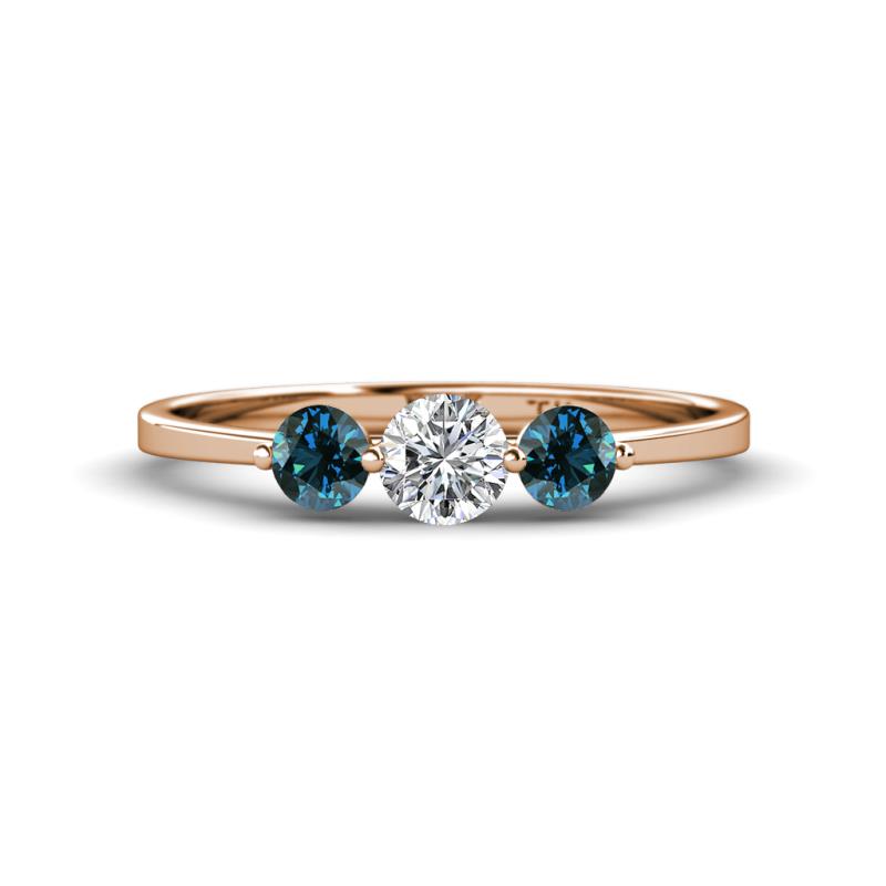 Shirley 5.00 mm Round Blue and White Blue Diamond Three Stone Engagement Ring 