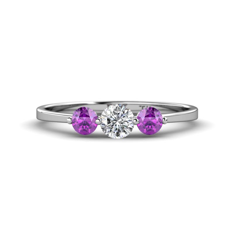 Shirley 5.00 mm Round Diamond and Amethyst Three Stone Engagement Ring 