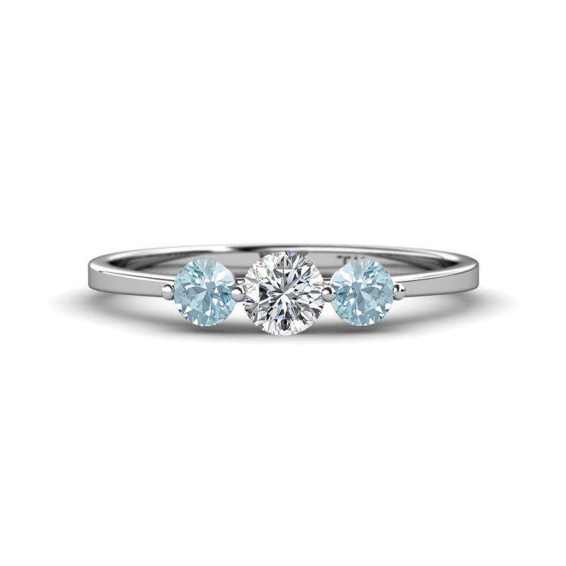 Shirley 5.00 mm Round Diamond and Aquamarine Three Stone Engagement Ring 