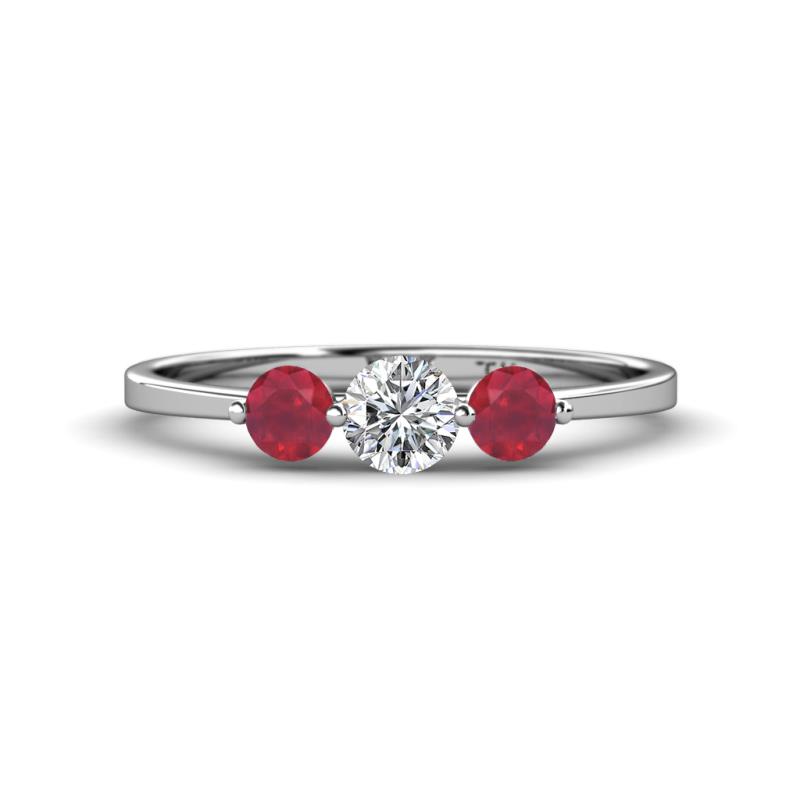 Shirley 5.00 mm Round Diamond and Ruby Three Stone Engagement Ring 