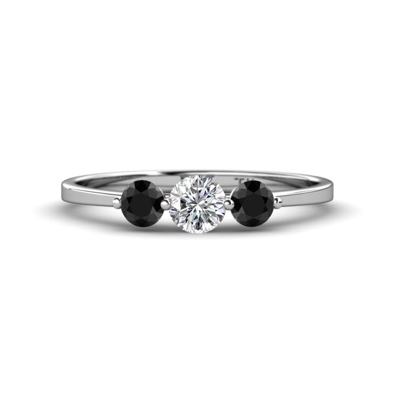 Shirley 5.00 mm Round Black and White Black Diamond Three Stone Engagement Ring 