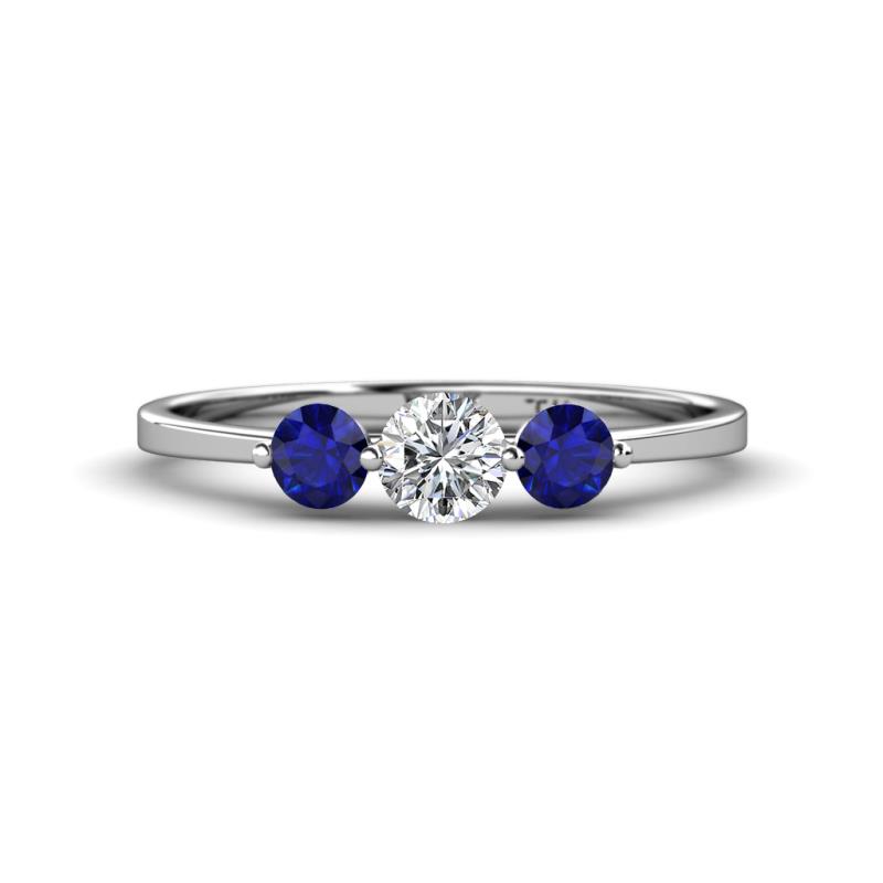 Shirley 5.00 mm Round Diamond and Blue Sapphire Three Stone Engagement Ring 