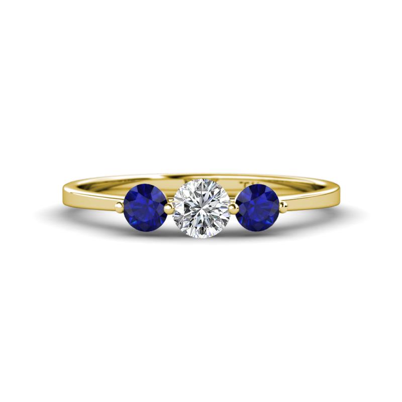 Shirley 5.00 mm Round Diamond and Blue Sapphire Three Stone Engagement Ring 