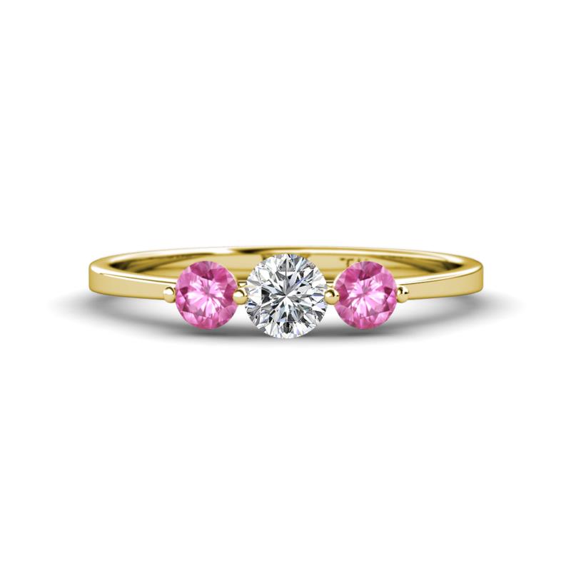 Shirley 5.00 mm Round Diamond and Pink Sapphire Three Stone Engagement Ring 
