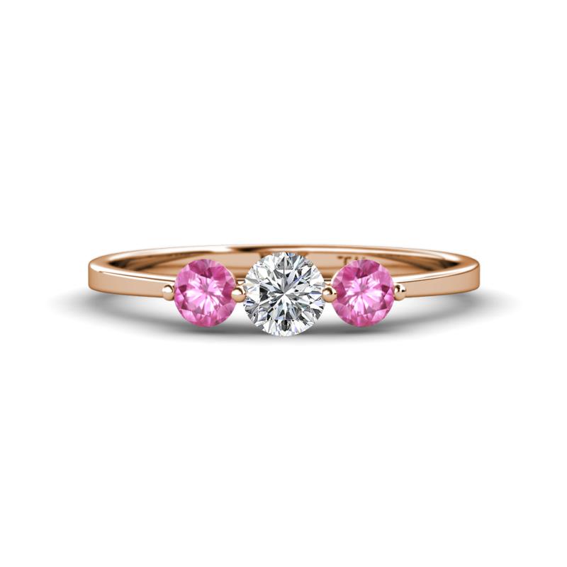 Shirley 5.00 mm Round Diamond and Pink Sapphire Three Stone Engagement Ring 