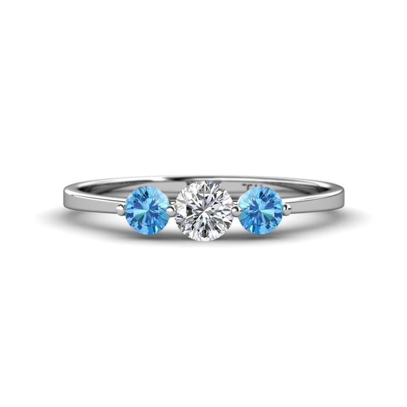 Shirley 5.00 mm Round Diamond and Blue Topaz Three Stone Engagement Ring 
