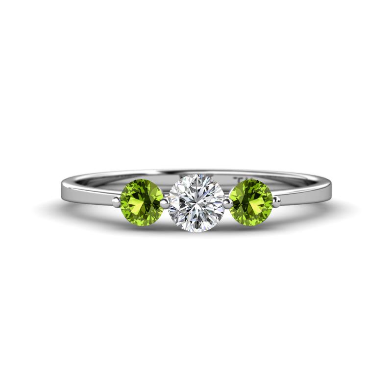 Shirley 5.00 mm Round Diamond and Peridot Three Stone Engagement Ring 