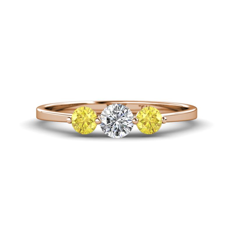 Shirley 5.00 mm Round Diamond and Yellow Sapphire Three Stone Engagement Ring 