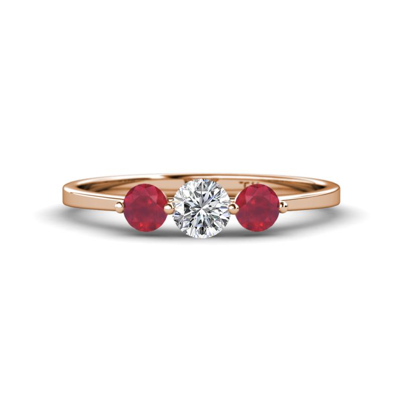 Shirley 5.00 mm Round Diamond and Ruby Three Stone Engagement Ring 