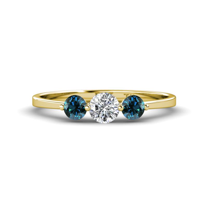 Shirley 5.00 mm Round Blue and White Blue Diamond Three Stone Engagement Ring 