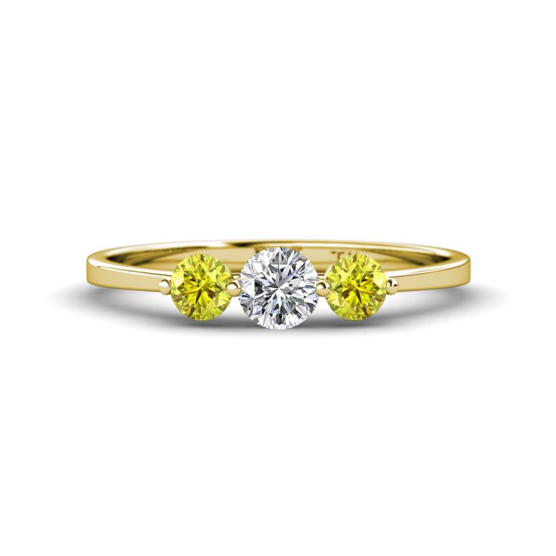 Shirley 5.00 mm Round Yellow and White Yellow Diamond Three Stone Engagement Ring 