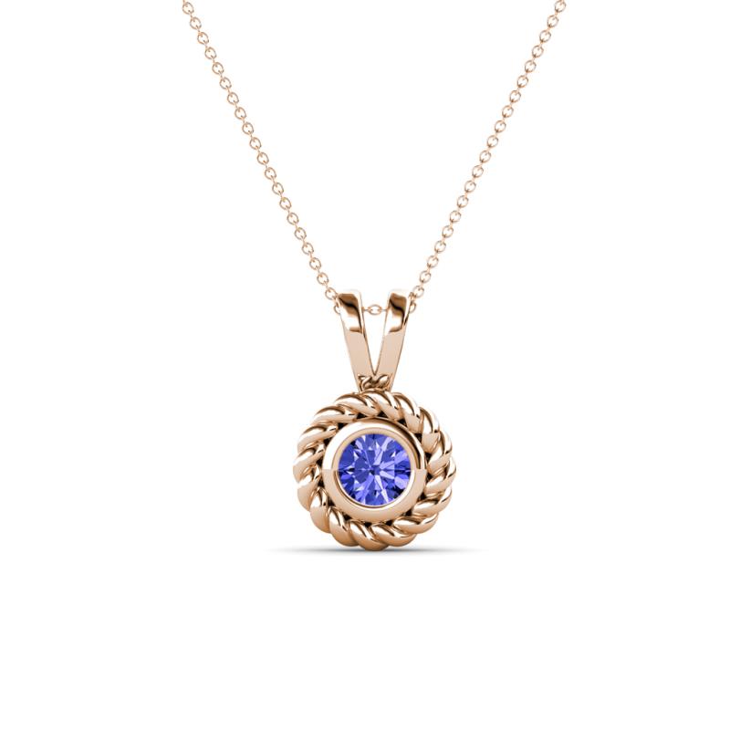 Juliya 4.00 mm Round Tanzanite Rope Edge Bezel Set Solitaire Pendant Necklace 