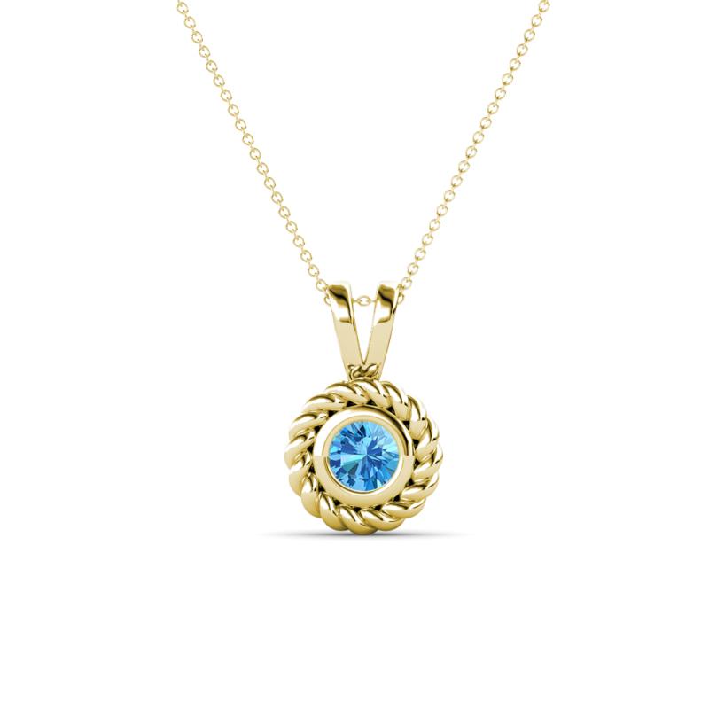 Juliya 4.00 mm Round Blue Topaz Rope Edge Bezel Set Solitaire Pendant Necklace 