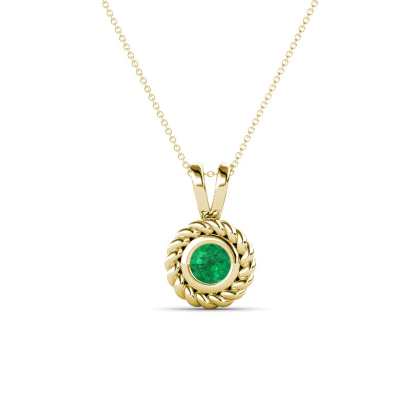 Juliya 4.00 mm Round Emerald Rope Edge Bezel Set Solitaire Pendant Necklace 