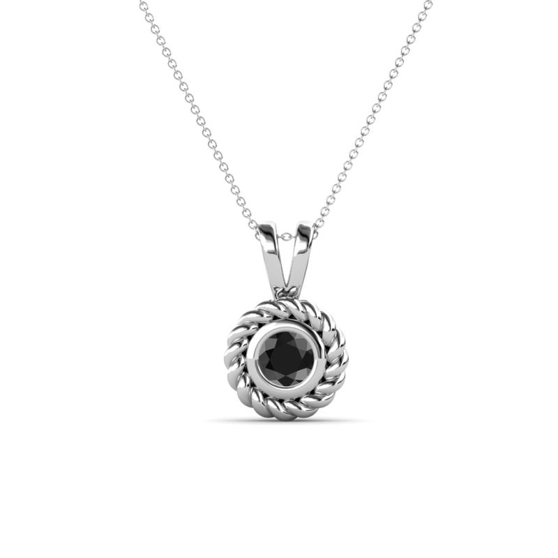 Juliya 4.00 mm Round Black Diamond Rope Edge Bezel Set Solitaire Pendant Necklace 