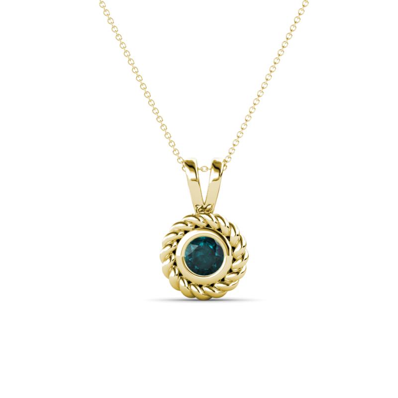 Juliya 4.00 mm Round London Blue Topaz Rope Edge Bezel Set Solitaire Pendant Necklace 