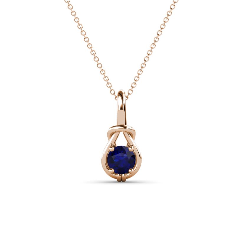 Caron 4.00 mm Round Blue Sapphire Solitaire Love Knot Pendant Necklace 