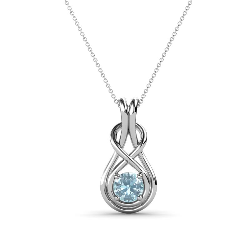 Amanda 4.00 mm Round Aquamarine Solitaire Infinity Love Knot Pendant Necklace 