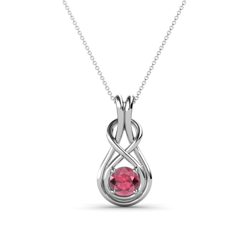 Amanda 4.00 mm Round Rhodolite Garnet Solitaire Infinity Love Knot Pendant Necklace 