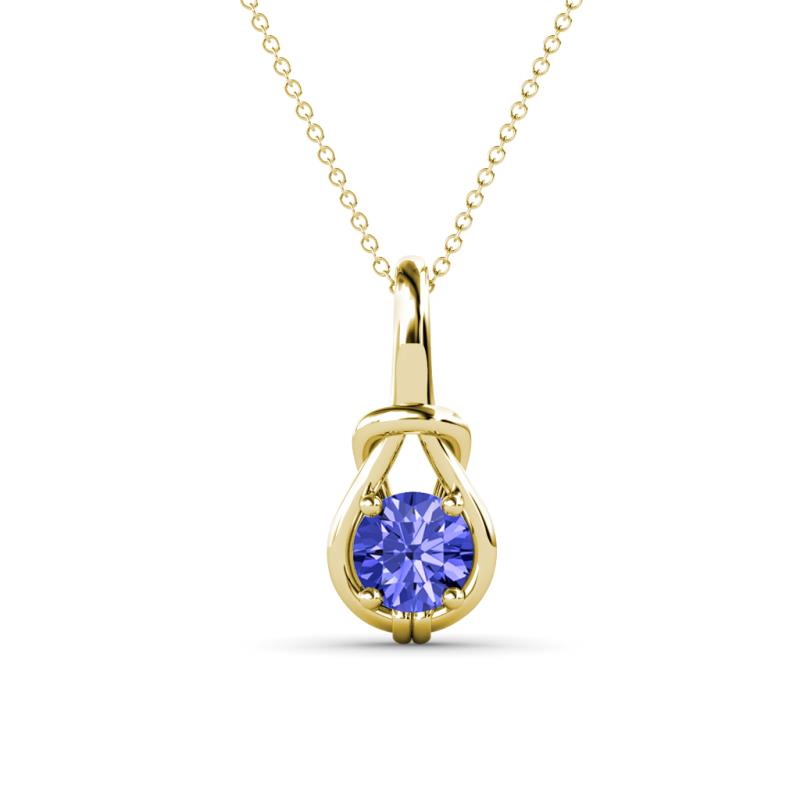 Caron 5.00 mm Round Tanzanite Solitaire Love Knot Pendant Necklace 