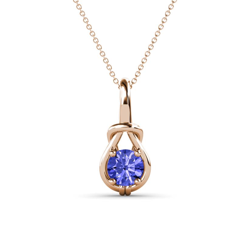 Caron 5.00 mm Round Tanzanite Solitaire Love Knot Pendant Necklace 