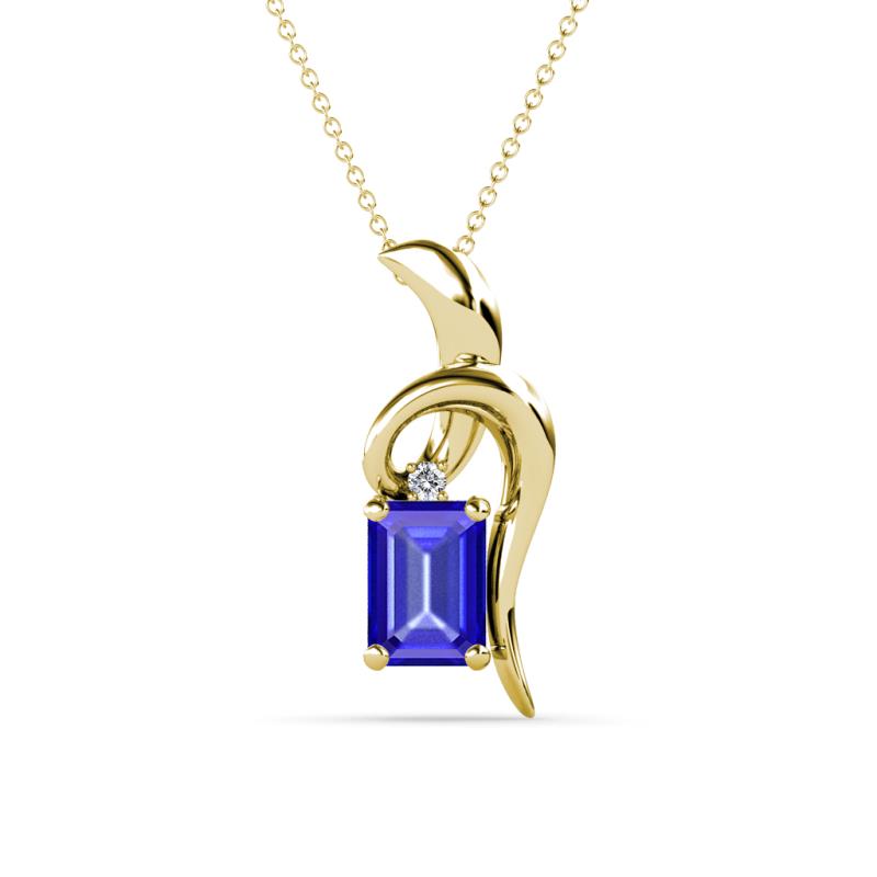 Evana 7x5 mm Emerald Cut Tanzanite and Round Diamond Accent Ribbon Pendant Necklace 