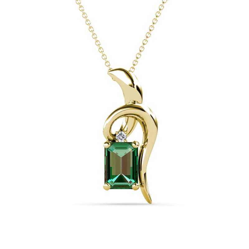 Evana 7x5 mm Emerald Cut Lab Created Alexandrite and Round Diamond Accent Ribbon Pendant Necklace 