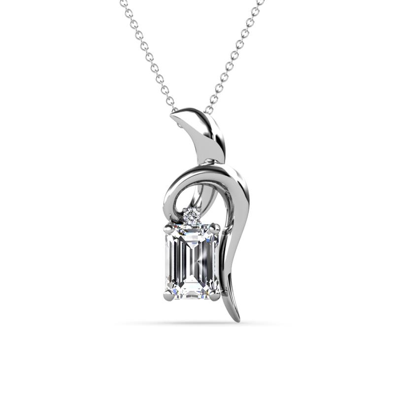 Evana 7x5 mm Emerald Cut and Round Diamond Accent Ribbon Pendant Necklace 