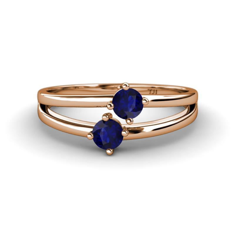 Ria 0.76 ctw (4.00 mm) Round Blue Sapphire Split Shank 2 Stone Engagement Ring 