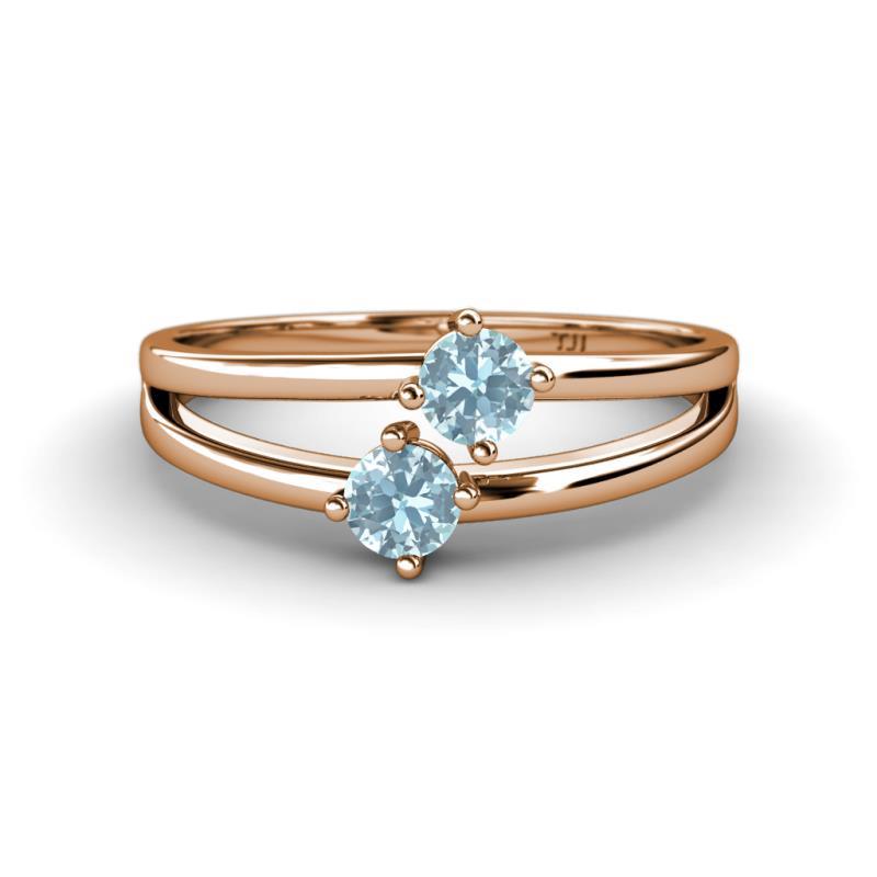 Ria 0.40 ctw (4.00 mm) Round Aquamarine Split Shank 2 Stone Engagement Ring 