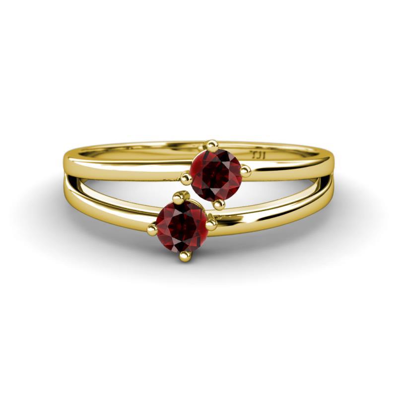 Ria 0.64 ctw (4.00 mm) Round Red Garnet Split Shank 2 Stone Engagement Ring 