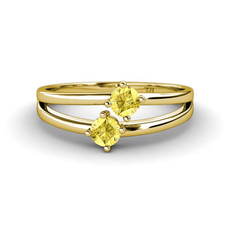 Ria 0.53 ctw (4.00 mm) Round Yellow Sapphire Split Shank 2 Stone Engagement Ring 