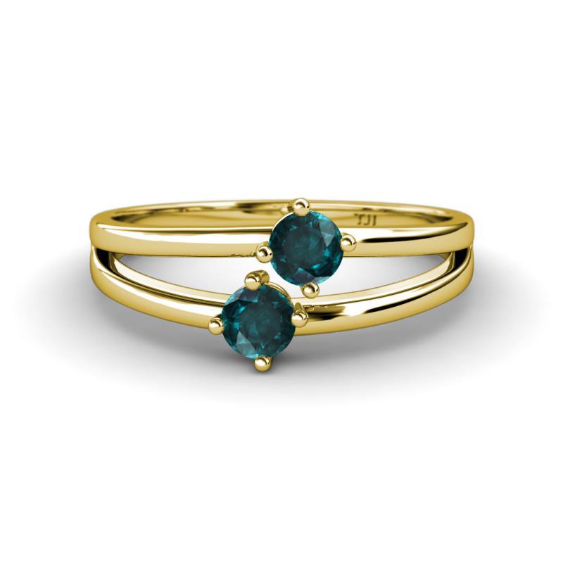 Ria 0.50 ctw (4.00 mm) Round London Blue Topaz Split Shank 2 Stone Engagement Ring 