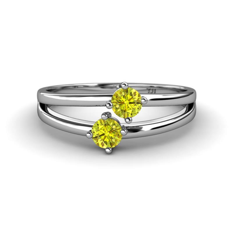 Ria 0.50 ctw (4.00 mm) Round Yellow Diamond Split Shank 2 Stone Engagement Ring 