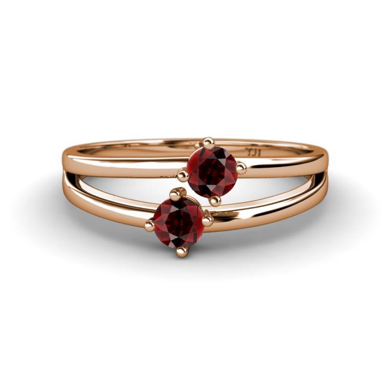 Ria 0.64 ctw (4.00 mm) Round Red Garnet Split Shank 2 Stone Engagement Ring 