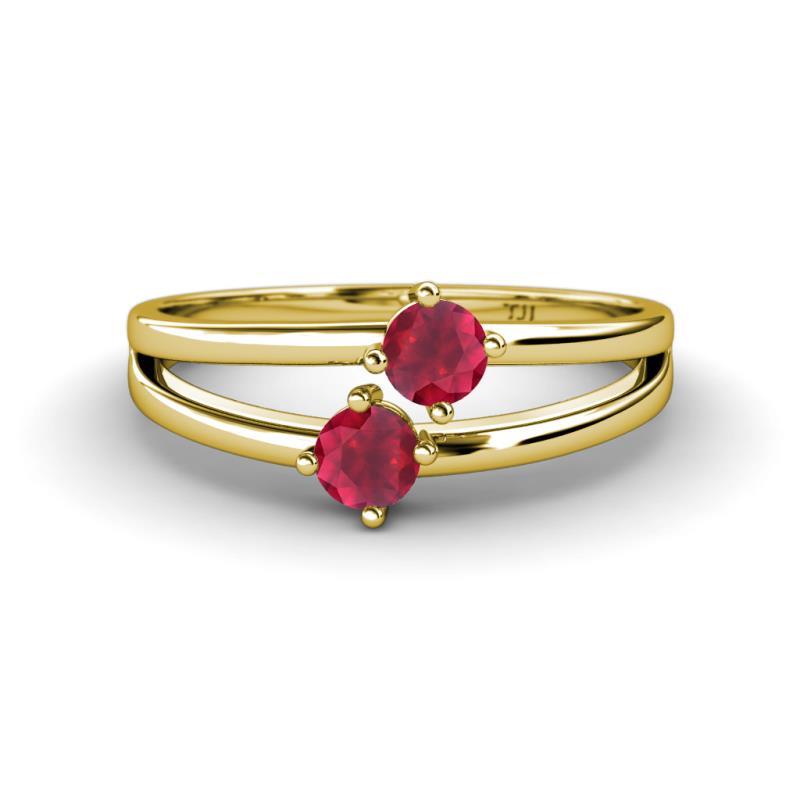 Ria 0.53 ctw (4.00 mm) Round Ruby Split Shank 2 Stone Engagement Ring 