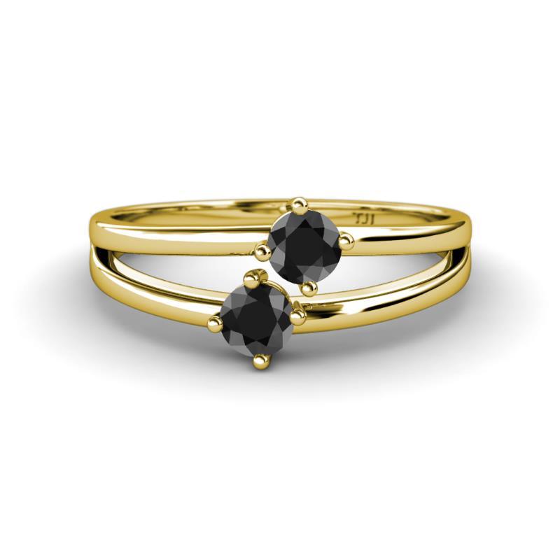 Ria 0.54 ctw (4.00 mm) Round Black Diamond Split Shank 2 Stone Engagement Ring 