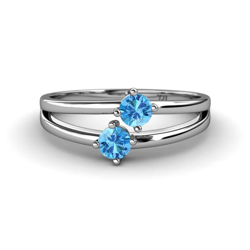 Ria 0.44 ctw (4.00 mm) Round Blue Topaz Split Shank 2 Stone Engagement Ring 
