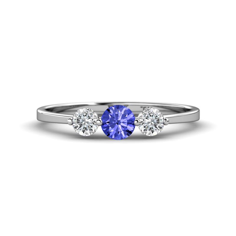 Shirley 5.00 mm Round Tanzanite and Forever Brilliant Moissanite Three Stone Engagement Ring 