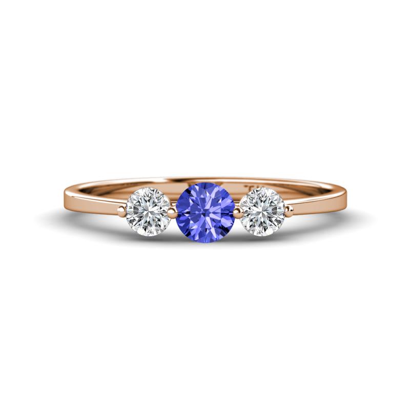 Shirley 5.00 mm Round Tanzanite and Forever One Moissanite Three Stone Engagement Ring 