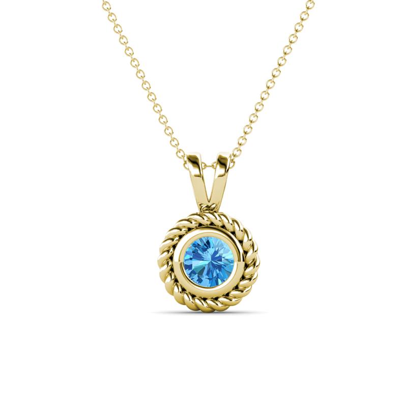 Juliya 5.00 mm Round Blue Topaz Rope Edge Bezel Set Solitaire Pendant Necklace 