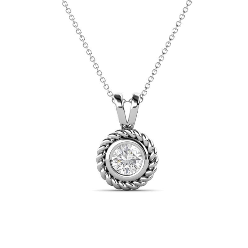 Juliya 5.00 mm Round White Sapphire Rope Edge Bezel Set Solitaire Pendant Necklace 