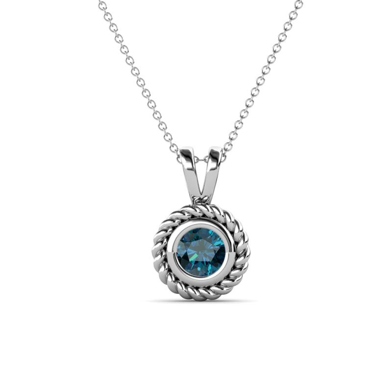 Juliya 5.00 mm Round Blue Diamond Rope Edge Bezel Set Solitaire Pendant Necklace 