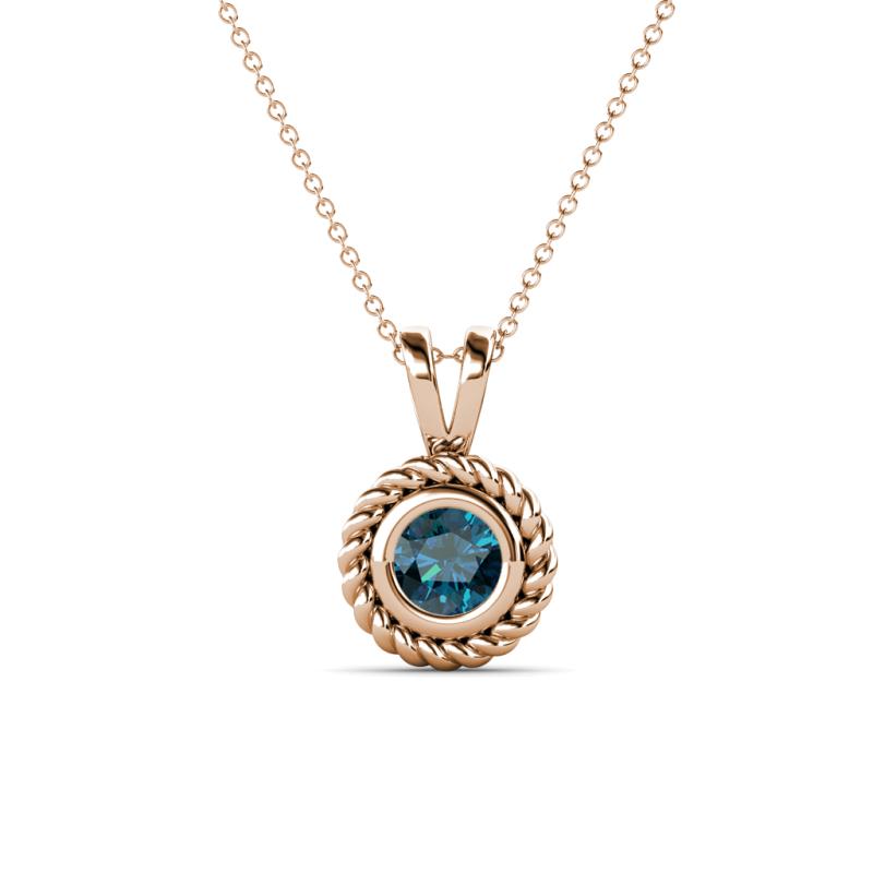 Juliya 5.00 mm Round Blue Diamond Rope Edge Bezel Set Solitaire Pendant Necklace 
