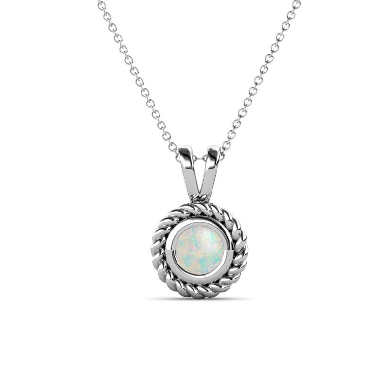Juliya 5.00 mm Round Opal Rope Edge Bezel Set Solitaire Pendant Necklace 