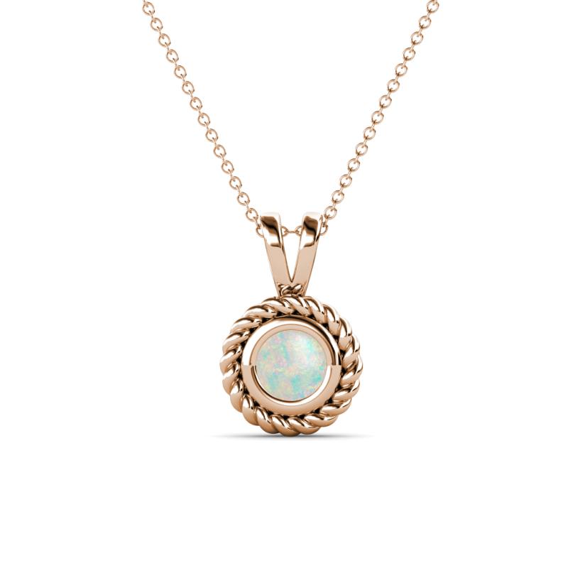 Juliya 5.00 mm Round Opal Rope Edge Bezel Set Solitaire Pendant Necklace 