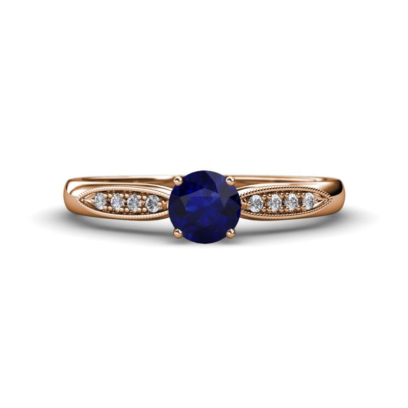 Agnes Classic Round Center Blue Sapphire Accented with Diamond in Milgrain Engagement Ring 