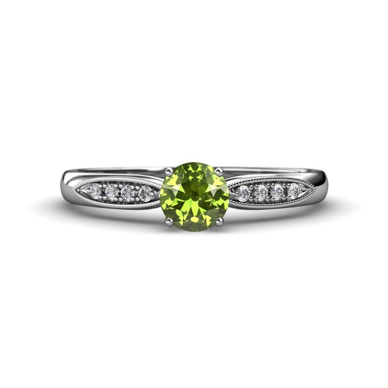 Agnes Classic Round Center Peridot Accented with Diamond in Milgrain Engagement Ring 