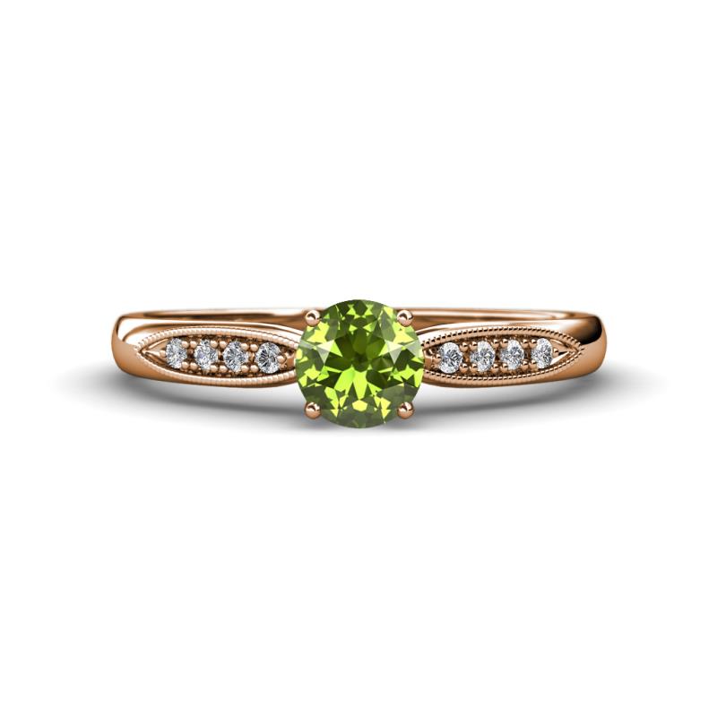 Agnes Classic Round Center Peridot Accented with Diamond in Milgrain Engagement Ring 